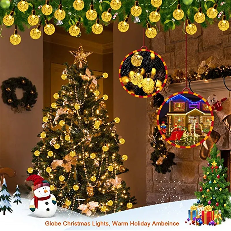 Солнечные Рождественские огни 50 светодиодный S 10 м хрустальный шар Солнечная лампа мощность светодиодный гирлянда сказочные огни гирлянды сад Рождественский Декор открытый