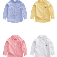 Коллекция года, весенне-осенняя однотонная блузка рубашка в полоску с длинными рукавами для маленьких мальчиков и девочек, одежда