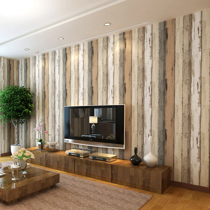 Beibehang地中海レトロ模造木材ブルー縦ストライプ不織布壁紙寝室のテレビの背景壁紙 Tv Background Wallpaper Background Wallpapernon Woven Wallpaper Aliexpress