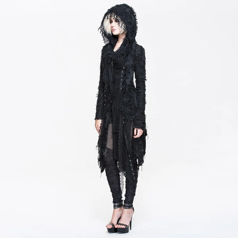 Larga Primavera Personalidad Capucha Hoodies Asimétrico 2017 Sudadera Manga Mujeres Negro Steampunk Gótico Calle Con Black 8qr8z