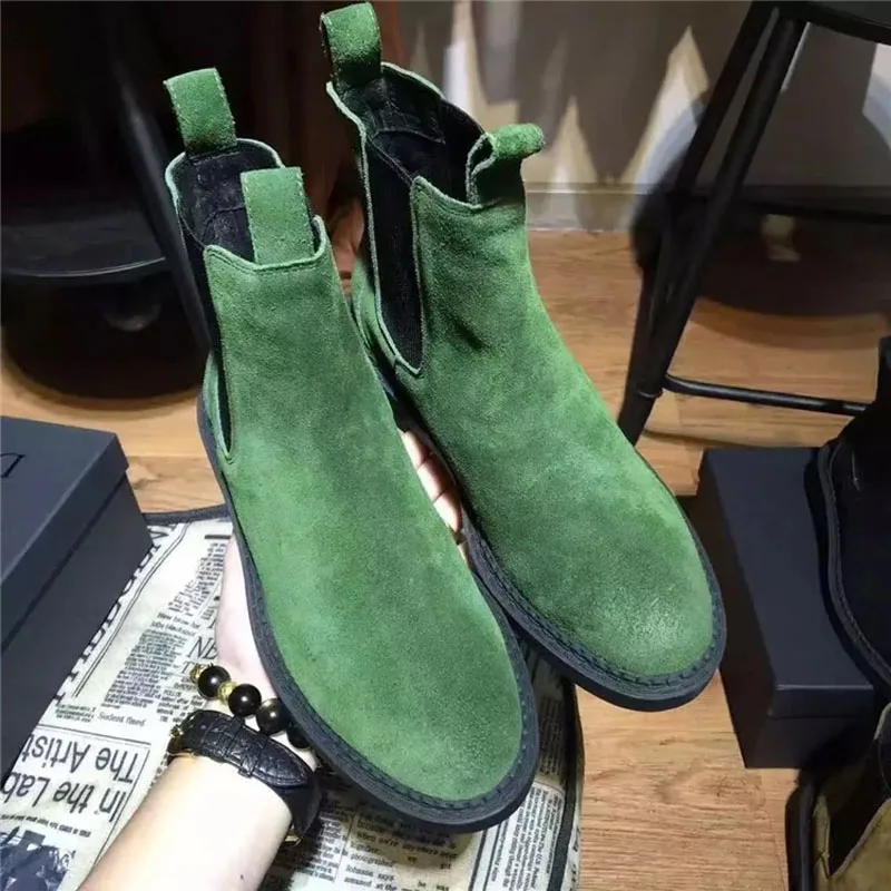 New Retro Martin Boots Women British Style Suede Ankle Boots Fashion Ahead Trim Round Toe Slip-on Flat Heel Botines Shoes Woman