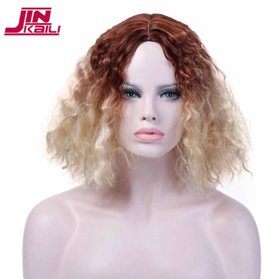 JINKAILI короткий кудрявый Кудрявый с челкой коричневый блонд парик для женщин Синтетический Косплей Повседневные Вечерние термостойкие