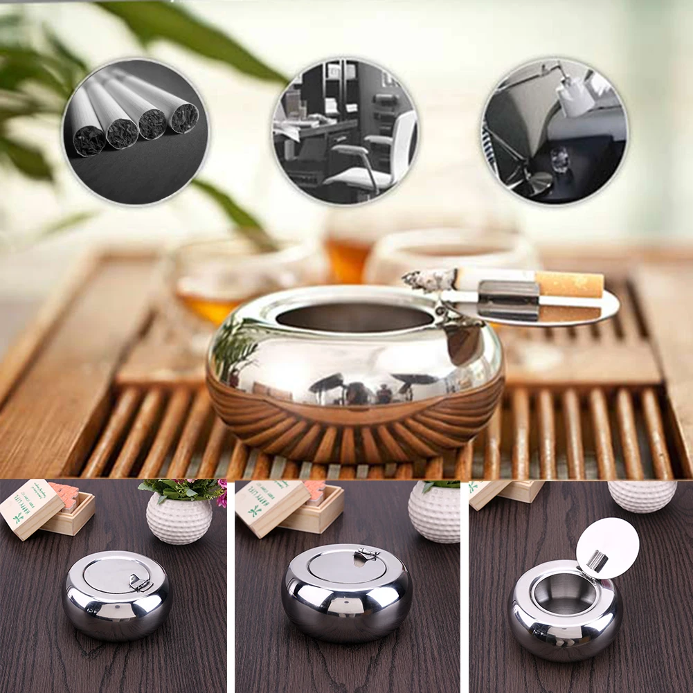 New Stainless Steel Drum Shape & Lid Ashtray with Cover Ashtray Car