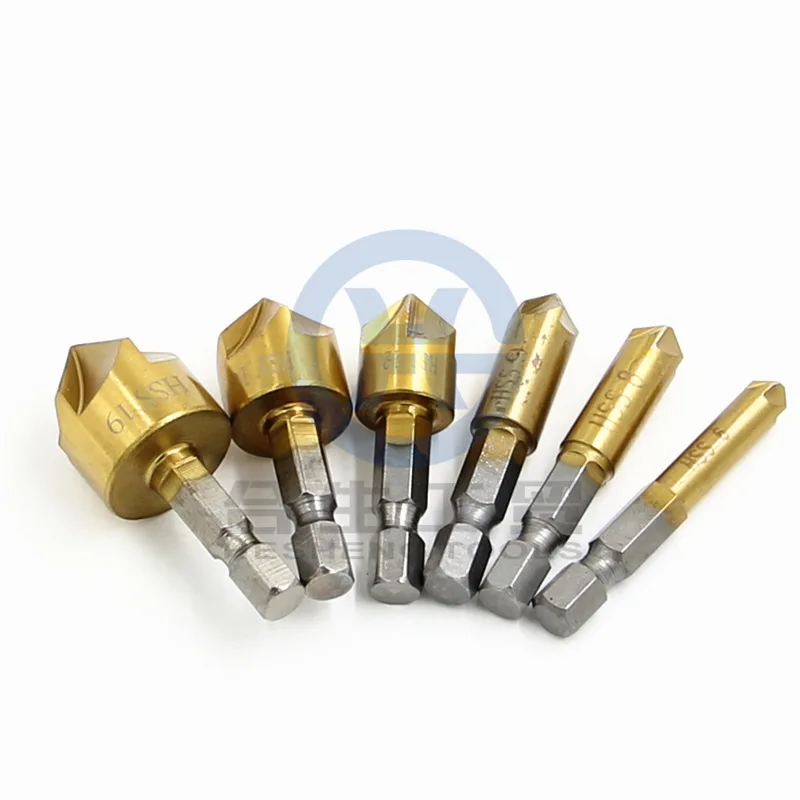 Hex Shank Titanium Plated Five-edge Chamfering Knife Reaming Chamfering Machine 12mm16mm19mm Wood Boring Drill Sleeve