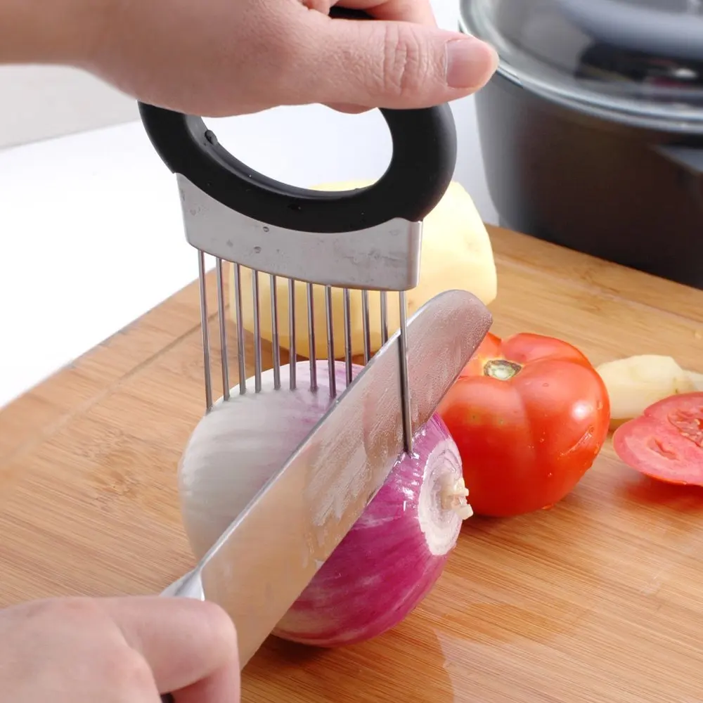 Onion Holder Vegetable Potato Cutter Slicer Gadget Stainless Steel Fork Slicing Helper Kitchen Tool Aid Gadget 