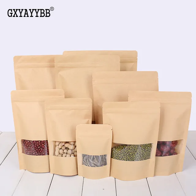 New 50pcs Brown Stand Up Kraft Paper Zip Lock Bags With Clear Window Reclosable Doypack Pouches Zipper Grip Seal Packaging In Storage From Home New 50pcs Brown Stand Up Kraft Paper Zip Lock Bags With Clear Window Reclosable Doypack Pouches Zipper Grip Seal Packaging In Storage From Home