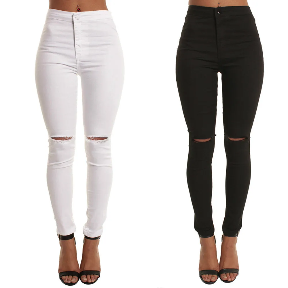 Модные обтягивающие брюки-карандаш с высокой талией, новые модные женские сексуальные джинсовые узкие брюки, Стрейчевые рваные джинсы на молнии F1