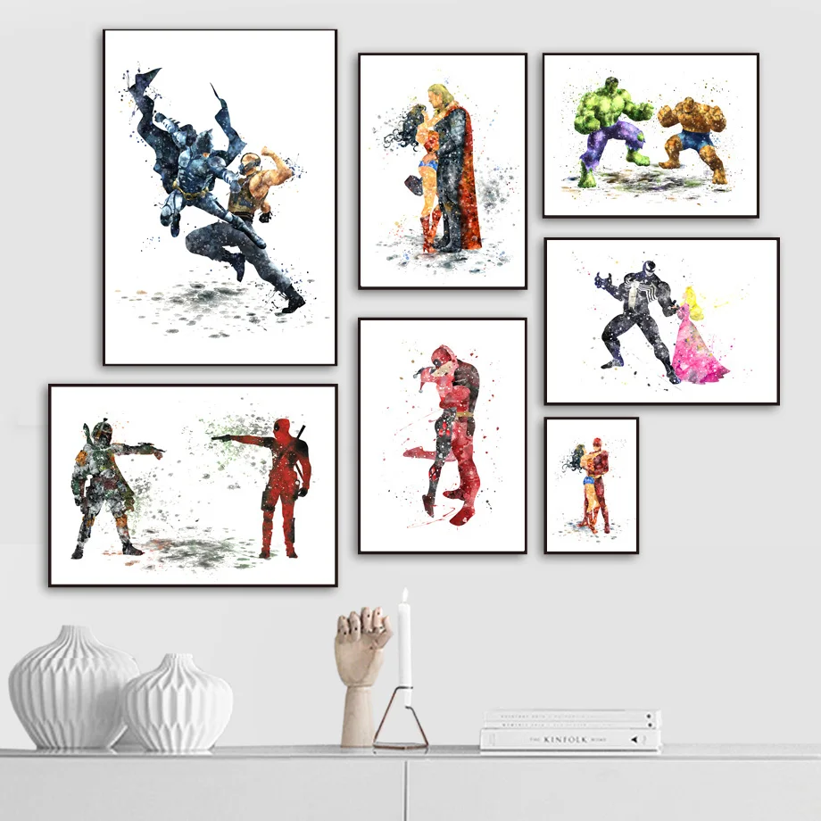 

Anime Movie Raytheon Deadpool Batman Wall Art Canvas Painting Nordic Posters And Prints Wall Pictures For Living Room Home Decor