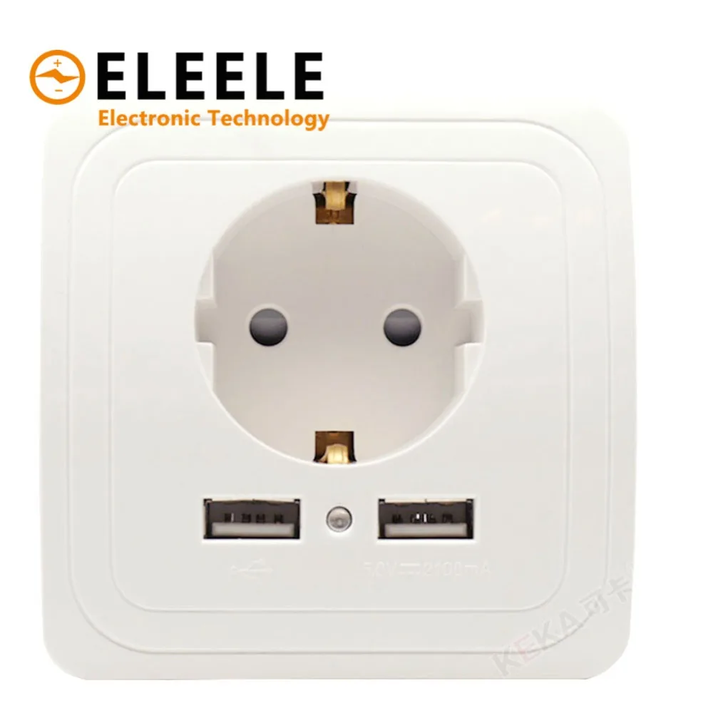 

Best Dual USB Port 2A Wall Charger Adapter EU Plug Socket Power Outlet PanelGrounded Electric Wall Charger Adapter Charging PN35