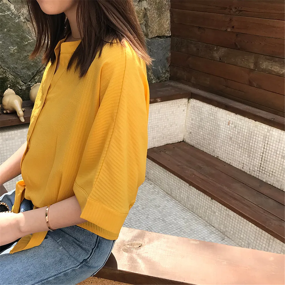 Short Style Loose Chest Women Blouse Shirt 2018 Summer V Neck Casual Short Shirt Chiffon Half Sleeve Dating Blouse campus Shirt (25)