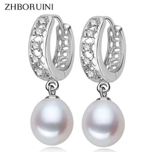 ZHBORUINI 2017 Perla de La Manera Pendientes de Perlas de Agua Dulce Natural 925 de Plata de La Perla Cuelga Los Pendientes de La Joyería Para la Mujer de Regalos