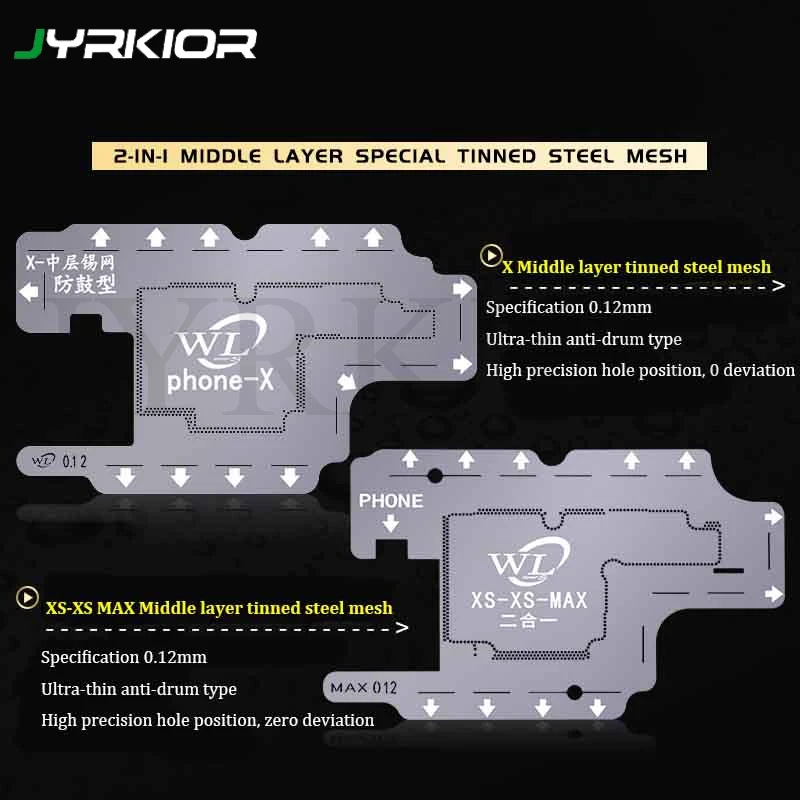 

Jyrkior Mainboard Midlle Frame Plant Tin Steel Mesh BGA Reballing Stencil Template For iPhone XS XS MAX Logic Board Middle Layer