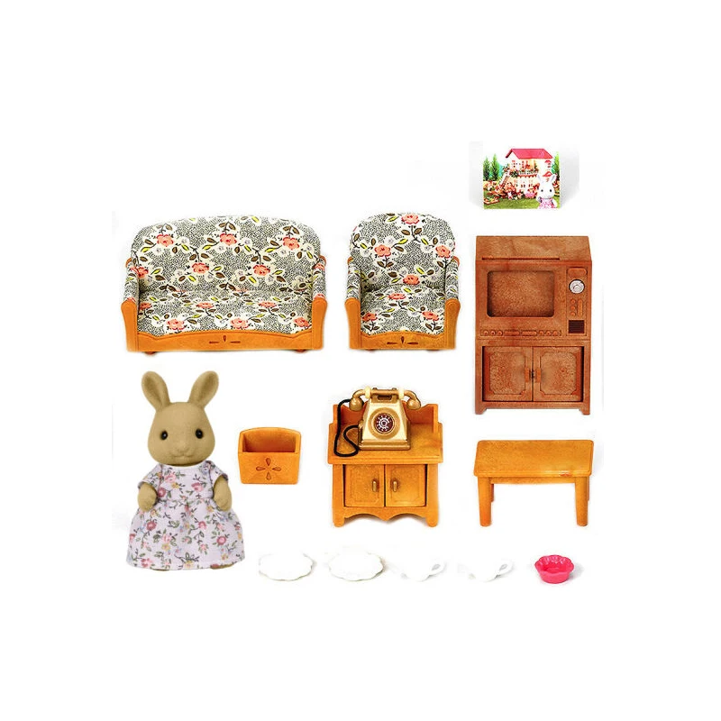 Sylvanian Families кукольный домик мебель аксессуары для гостиной сцены игровой набор w/фигурка кролик девочка детская игрушка подарок
