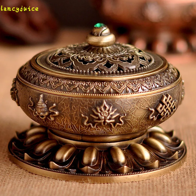 Auspicious lotus incense burner Gold plated eight auspicious dish incense burner Tower incense