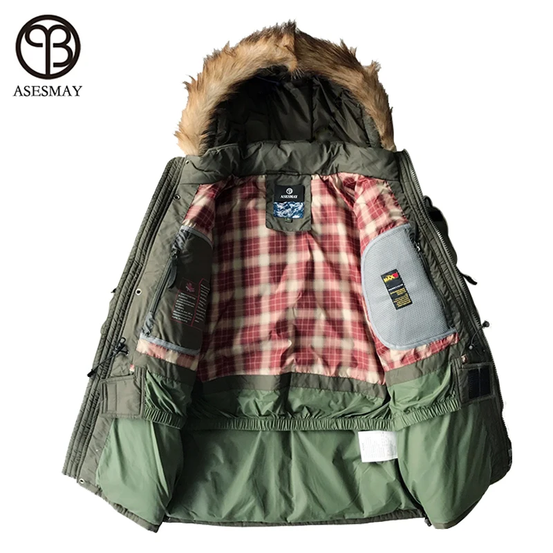 Down Jacket Men Military Cotton Fabric White Duck Down Thick Outwear Waterproof Parka Jackets Snow Coat Asesmay Brand