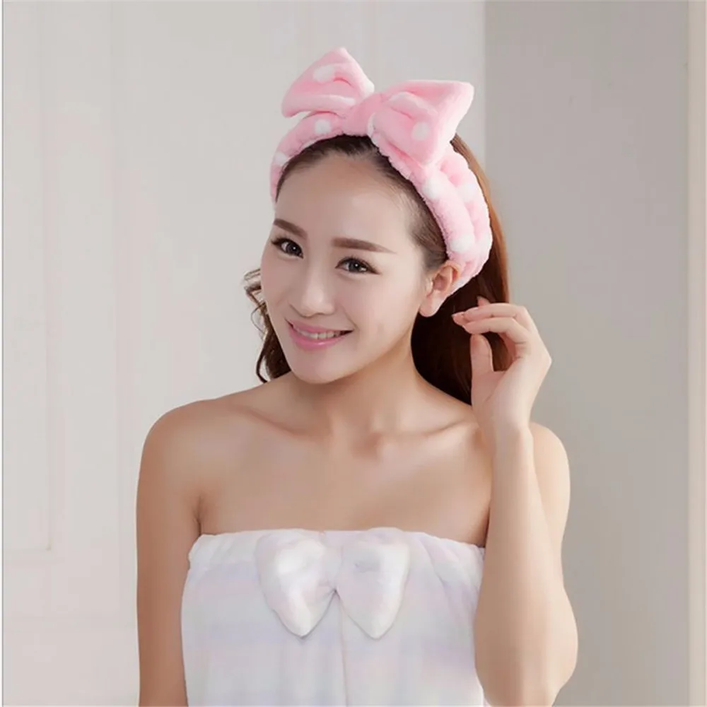 

2019 Women's Headwear Hair Bow Dot Striped Coat Soft Shower Bath Spa Hair Band Hair Makeup Cute Rich Elastic