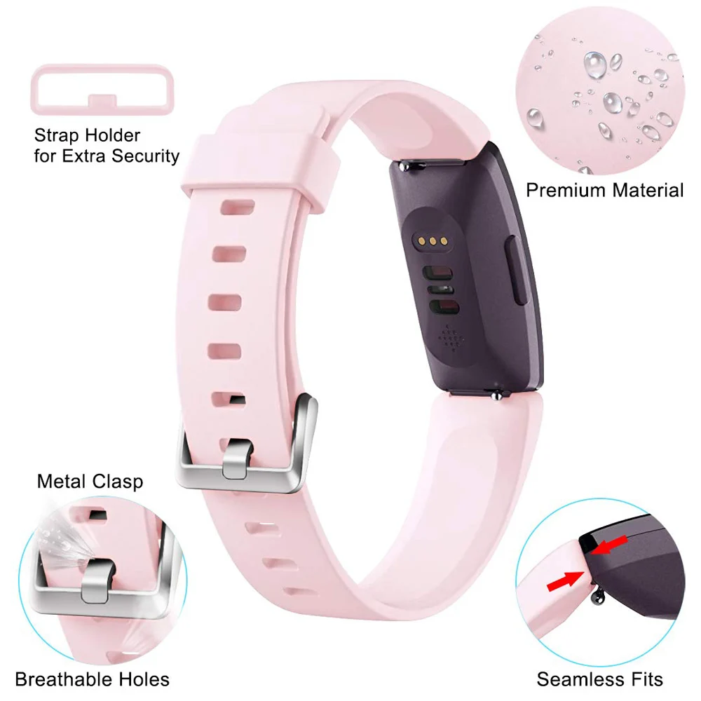 For Fitbit Inspire HR Strap Silicone Pink Water Resistant Fitness Strap Wrist Band For Fitbit Inspire HR  Inspire Women Girl  (4)