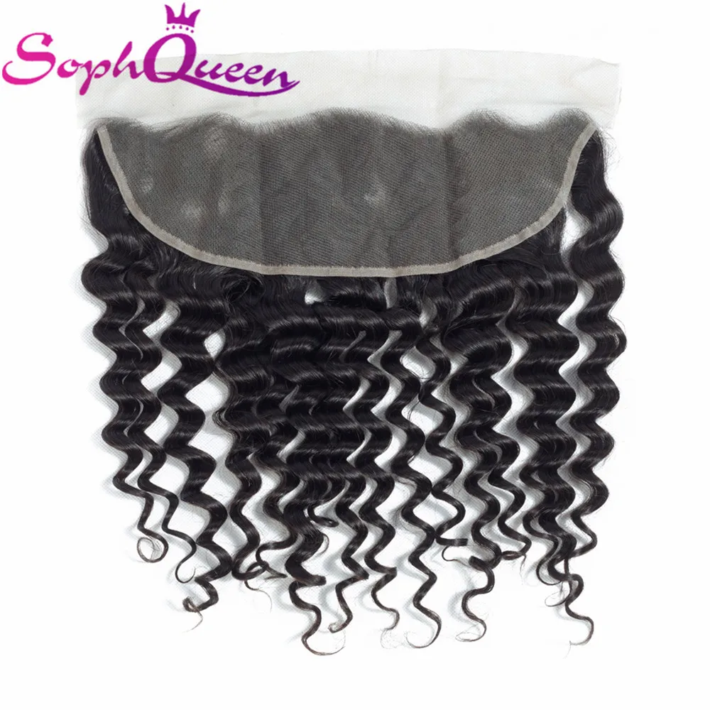 Soph Queen Deep Wave Brazlian Lace Frontal Closure Remy 100% Human Hair 13*4 Closure With Baby Hair Natural Color Hand Tied