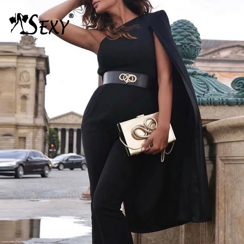 

Gosexy Women Runway Jumpsuits One Shoulder White Black Batwing Sleeve Romper Jumpsuit Sexy Bodycon Bodysuit Summer Hot 2019