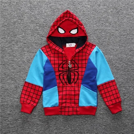 Весенне-осенняя куртка для мальчиков с человеком-пауком, Мстителями, Железным человеком, с капюшоном, детская теплая верхняя одежда, пальто, XYT-004