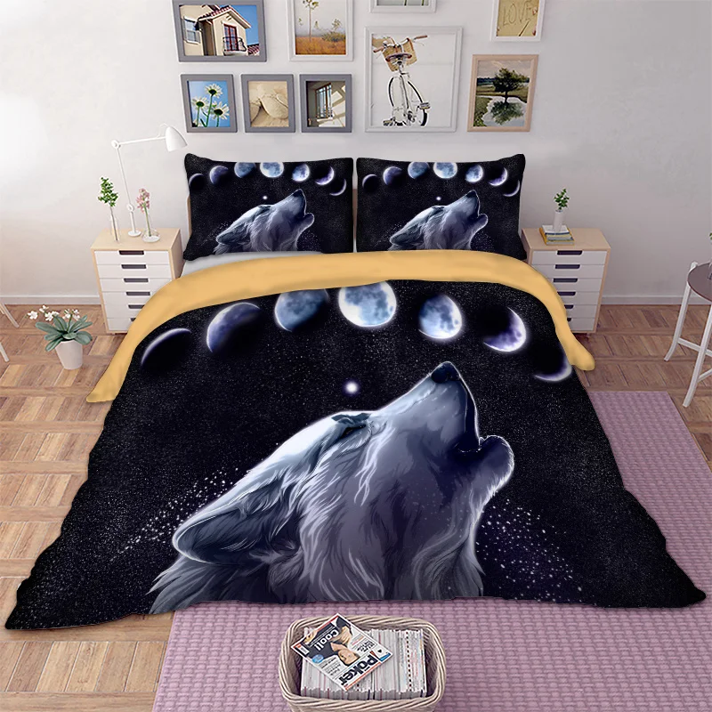 Dropshipping 3d wolf night moon Bedding set polyester Duvet Cover Bed Set Single Twin queen king size home textile
