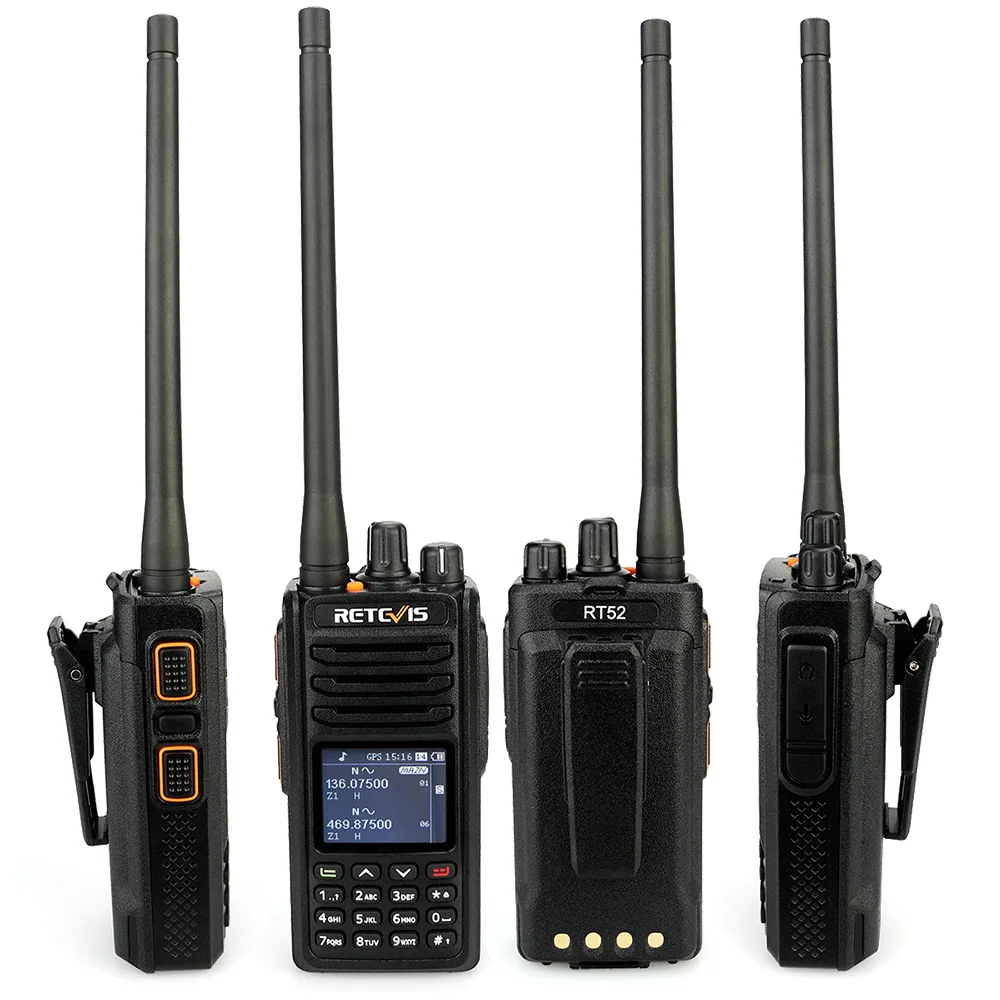 Retevis RT52 Digital Dual Band GPS DMR Radio Walkie Talkie VHF UHF Dual PTT Up to 4000 Channels Two Way Radio Portable Retevis RT52 Digital Dual Band GPS DMR Radio Walkie Talkie VHF UHF Dual PTT Up to 4000 Channels Two Way Radio Portable