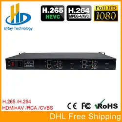 Урай HEVC H.265 H.264 1U стойки 4 Каналы HDMI + AV CVBS видео кодер передатчик оборудования с HTTP UDP RTSP HLS RTMP