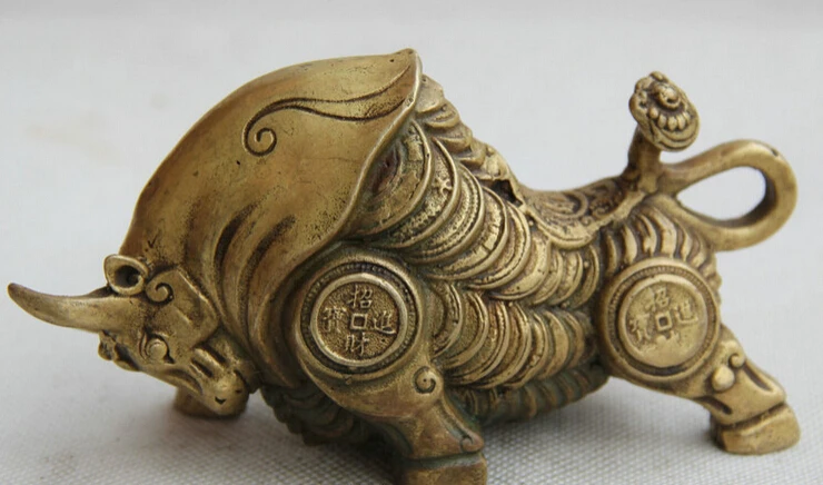 

6" Chinese Brass Zodiac Year Bull Oxen Cattle Strong Wealth Statue Sculpture S0706 (B0413)