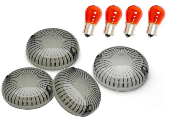

free shipping 4 PCS Smoke Turn Signal Lens Lenses With Amber Bulbs For All Yamaha Cruisers (Front and Rear)