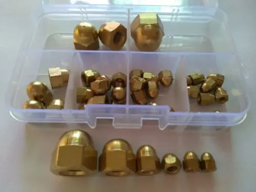 

40pcs M3/M4/M5/M6/M8/M10 Brass Cap Hex Nuts Copper Hexagonal Nuts Assortment Set High Quality