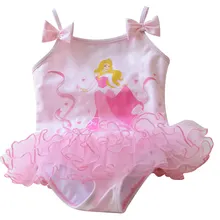 Для маленьких девочек принцесса купальник для маленьких девочек розовый мультфильм Цельный балетки Танцы бальное платье купальники