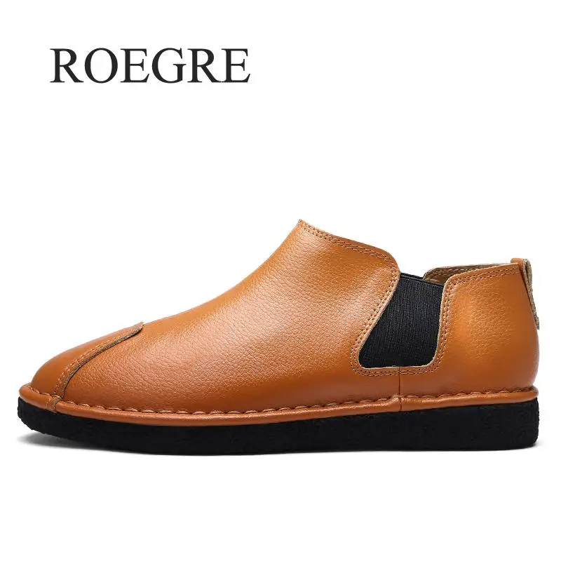 

ROEGRE 2018 Genuine Leather Casual Men Shoes Comfortable Soft Leather Men Loafers Slip-on Men Flats Fashion Men's Leather Shoes