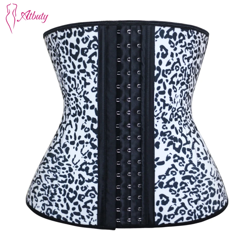 

Atbuty Leopard Waist Trainer Steel Boned Latex Waist Cincher Workout Corsets Body Shaper Girdles Slimming Underwear