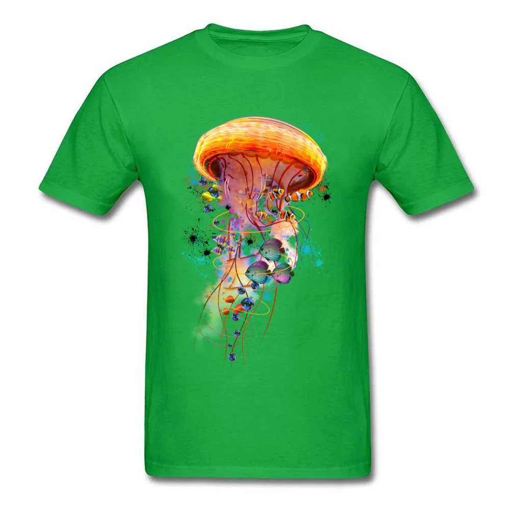Electric Jellyfish World 100% Cotton Men Short Sleeve Tops Tees Europe Summer Fall Top T-shirts Discount Round Neck Tee-Shirt Electric Jellyfish World green