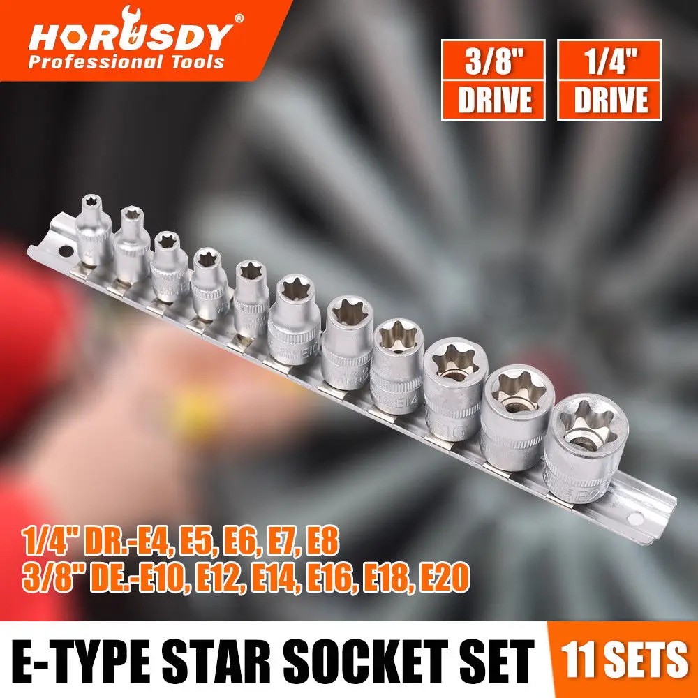 

HORUSDY 11Pcs Torx Star Bits Pneumatic Socket Wrench Set E Socket Set Automotive Shop Tools With Rail Auto Repair Tool