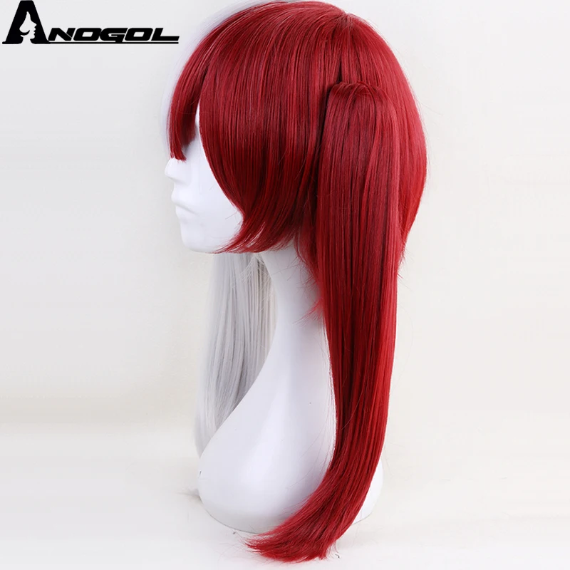 Anogol Double Ponytail My Boku no Hero Academia Todoroki Shoto Half White Red Long Straight Synthetic Cosplay Wig For Costume