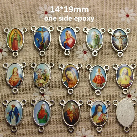 

50pcs Mix Saints Image One Side Epoxy Rosary Centerpiece,Jesus Christianism Icon Charm,DIY Rosary Jewelry Accessory,CP025