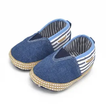 

Toddler Baby First Stripe Prewalker Kids Girls Walker Sole Denim Soft Shoes Month Crib Boys 0-18 New