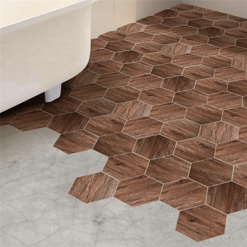 10pcs Water Resistant Hexagon Shape Wood Grain Pattern Wall Floor Hexagon Shape Wood Grain Pattern Wall