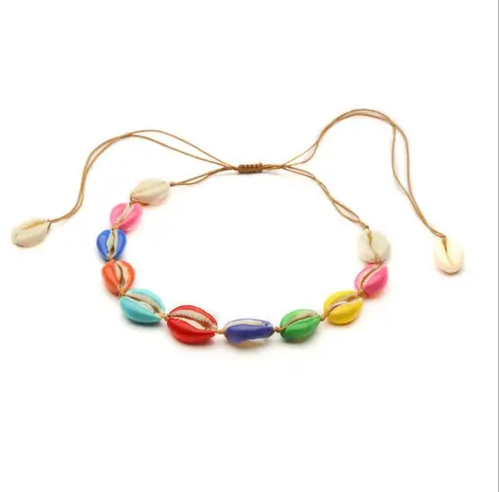 

1pc New Bohemian Jewelry Simple Handmade Rope Chain Woven Beads Shell Clavicle Choker Necklace for Women Beach 8073
