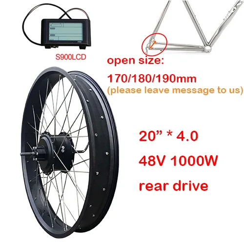 20''26'' 4.0 Fat Tire Electric Bike Kit High Speed 48V 1000W Rear Hub Motor E bike Conversion Kit Snow Beach Bike Free Shipping - Цвет: 20inch S900LCD