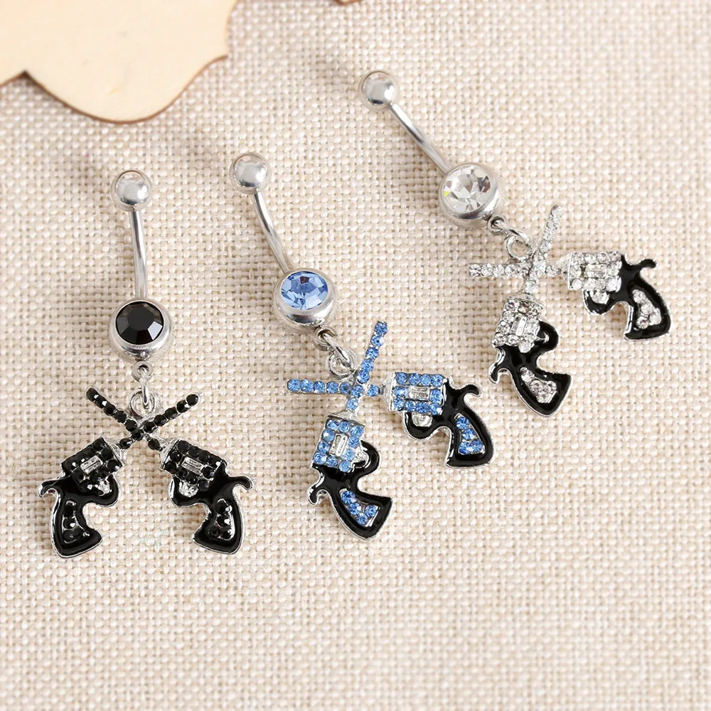 Hot 1 pc Women's Fashion Puncture Steel Gun Dangle Belly Button Navel
