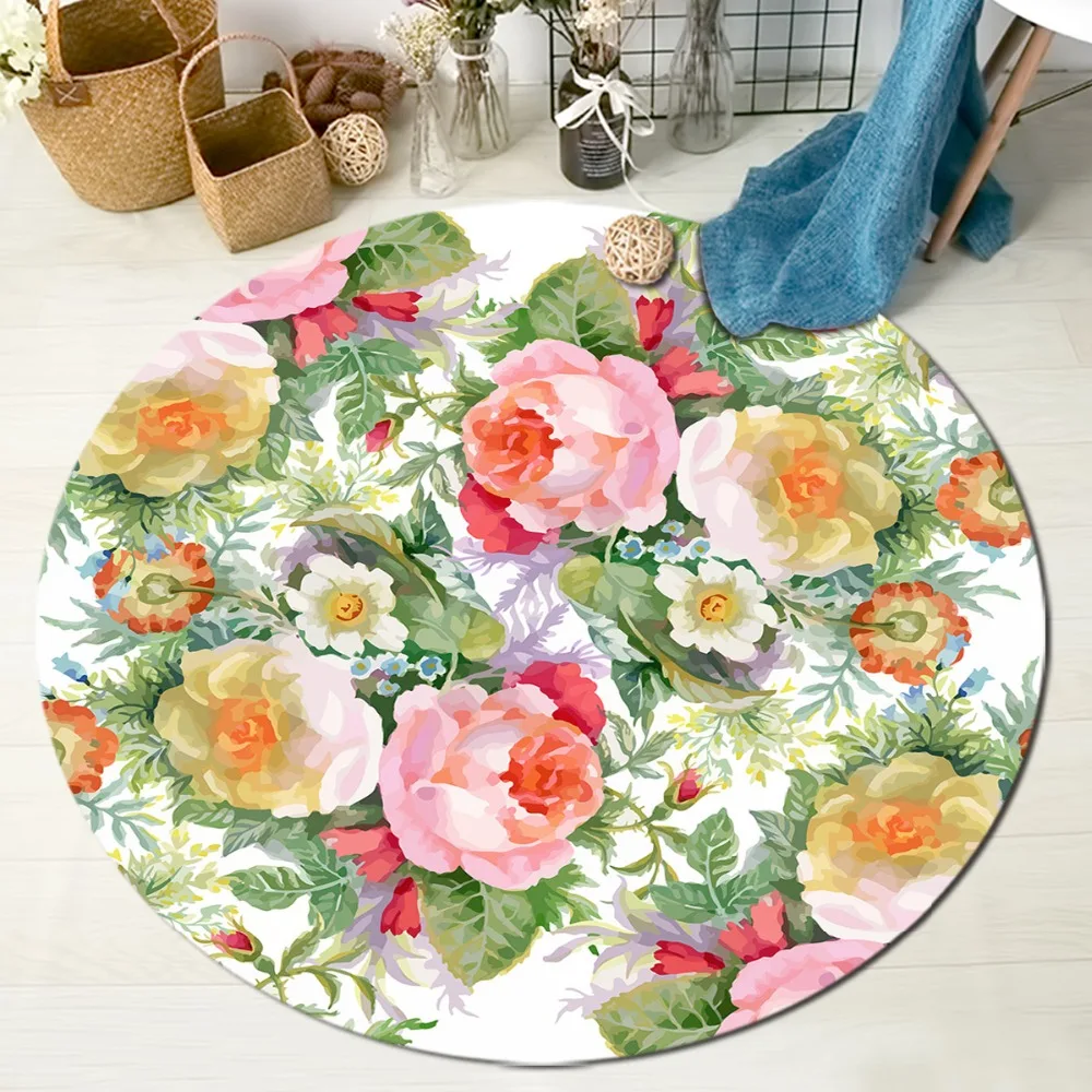 LB акварельный цветок круглый коврик и большие ковры для детей Детская домашняя гостиная хрустальная Бархатная подушка Спальня Кабинет йога коврики