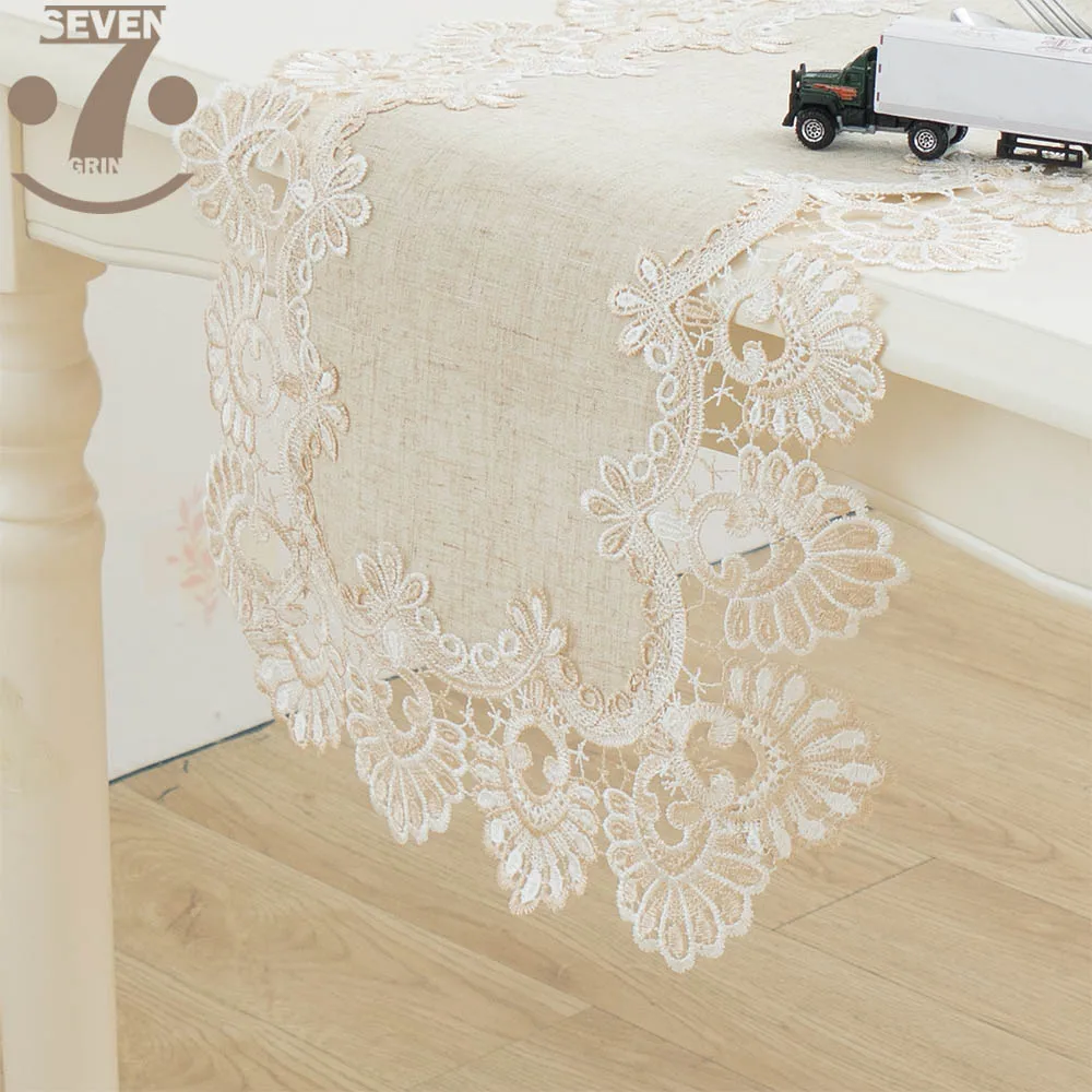 

Free Shipping Home Decorative Embroidered Two-Tone Border Linens Table Runner