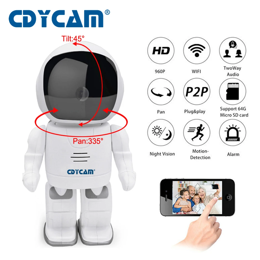 CDYCAM Robot IP Camera HD WIFI Baby Monitor 960P 1.3MP CMOS Wireless CCTV P2P Audio Security Remote Home Cam IR Night Vision camera : image CDYCAM Robot IP Camera HD WIFI Baby Monitor 960P 1.3MP CMOS Wireless CCTV P2P Audio Security Remote Home Cam IR Night Vision camera