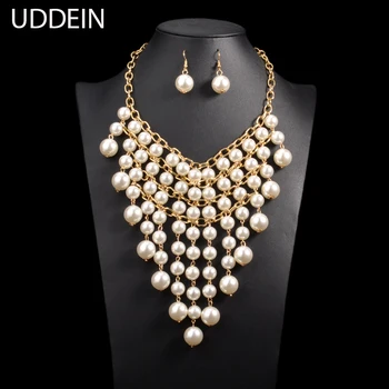 

UDDEIN Multi Layer Simulated Pearl Jewelry Sets Indian Jewelry Set Wedding Statement Long Necklace Women African Beads Bride