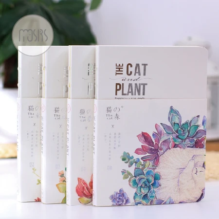 

MOUSRS Hand-painted Cat Plant A5 Planner Binder Ivory Board Cute Notebook Diary Hard Copybook Note Book Japanese Stationary