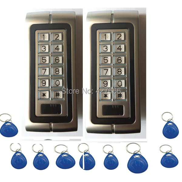 

Free Shipping 2PCS RFID Proximity Door Access Control System Metal Access Controller with 20 pcs Keyfobs