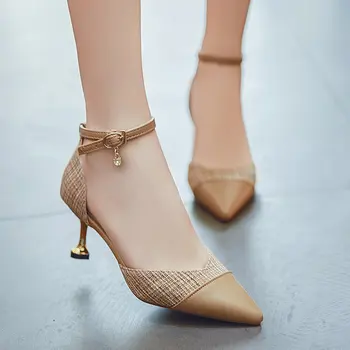 

2018 spring and summer new British style color matching sandals high heel stiletto pointed elegant women's shoes