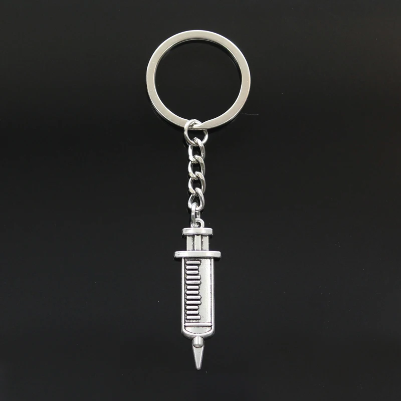 

Fashion Keychain 43x13mm doctor syringe Pendants DIY Men Jewelry Car Key Chain Ring Holder Souvenir For Gift